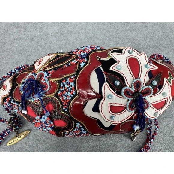 Mary Frances Beaded Crossbody Shoulder Bag Red Blue Floral Butterfly Embellished